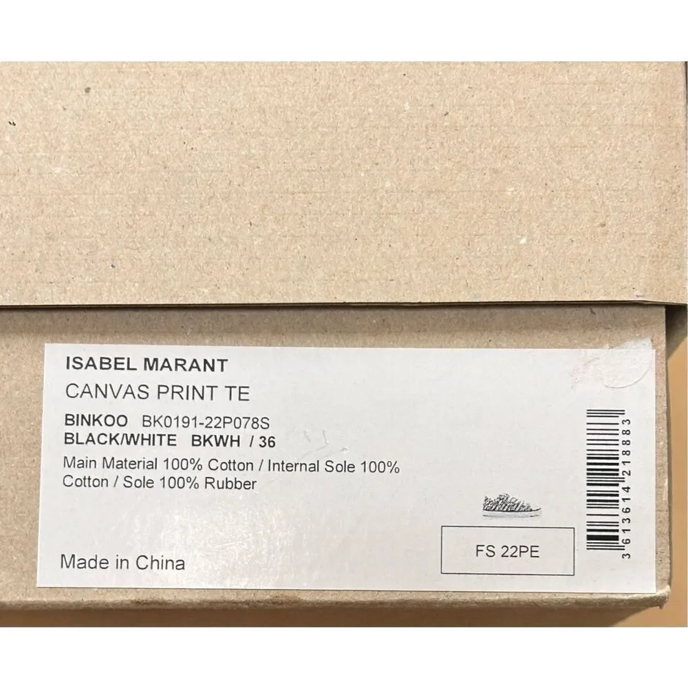 Isabel Marant “Binkoo” Jane White & Black Canvas Sneakers NWB Size 36 - Picture 9 of 9